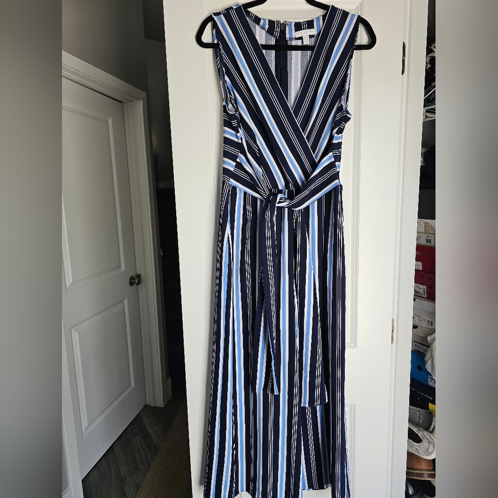 NY and Co blue striped jumpsuit